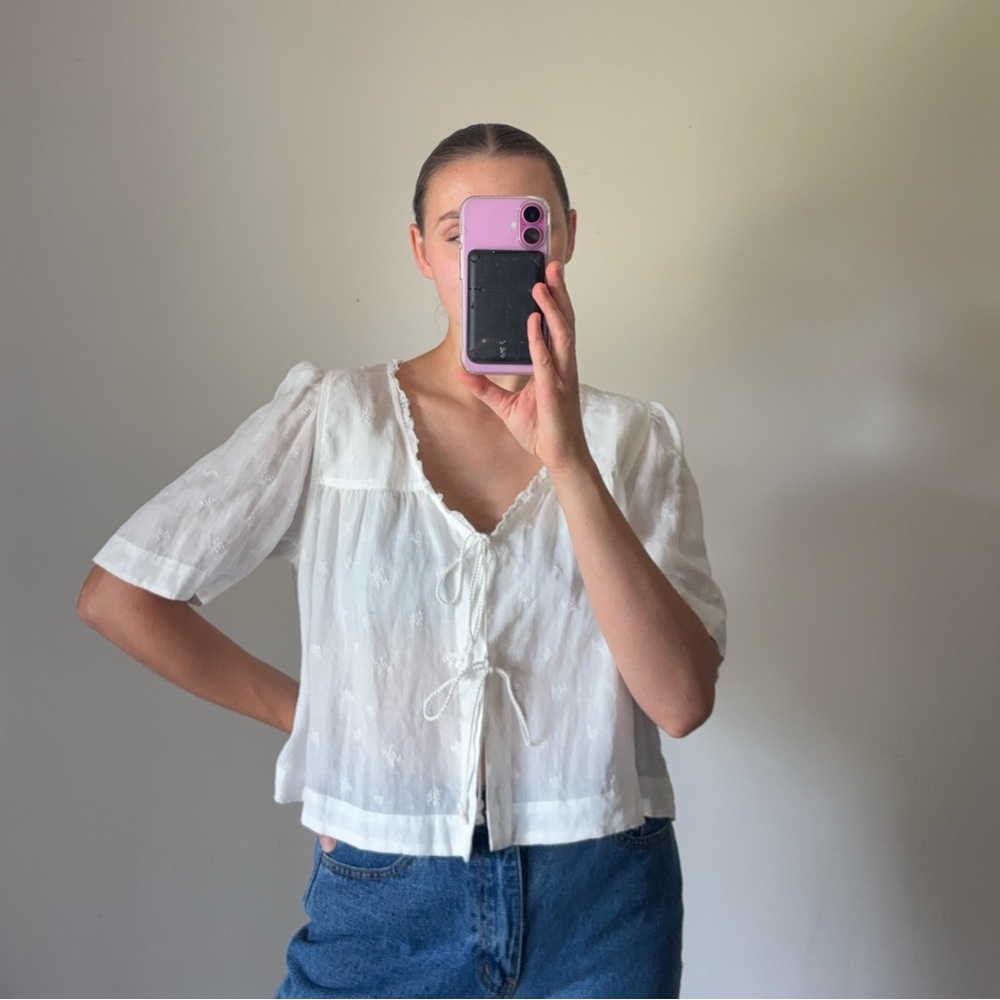Wilfred Front Tie Blouse - Nomad Tie Front Top Size Women’s Medium Ramie - Picture 10 of 10